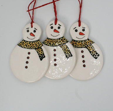 Snowman tree hanger pair with leopard scarf