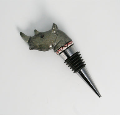 Rhino with black & pink zigzag pattern wine bottle stopper small