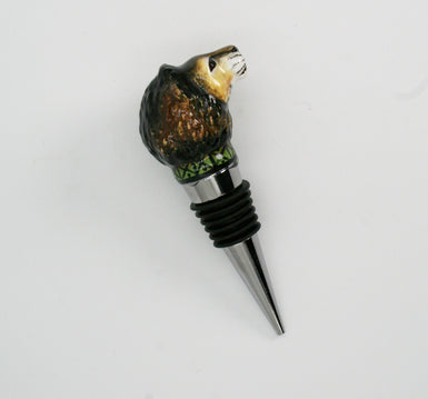 Lion with green X and dot pattern wine bottle stopper small