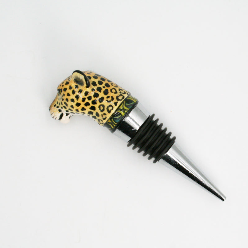 Leopard with blue & yellow circle pattern wine bottle stopper small