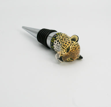 Leopard with blue & yellow circle pattern wine bottle stopper small