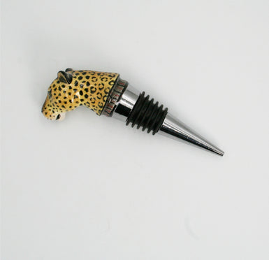 Leopard with black & red stripes wine bottle stopper small