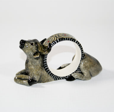 Buffalo Napkin Ring Grey & Yellow Spiral Pattern