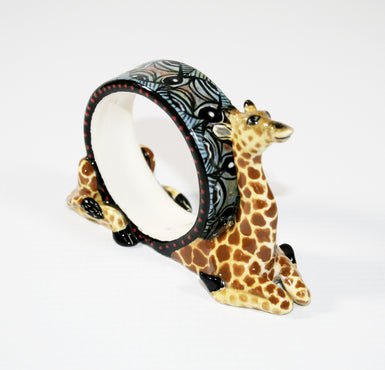 Giraffe Napkin Ring Blue Circle Pattern