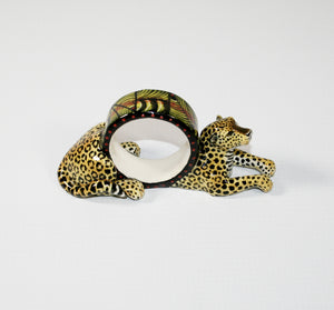 Leopard Napkin Ring Green & Orange Triangle Pattern