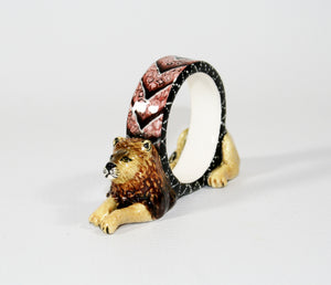 Lion Napkin Ring Pink Triangle Pattern