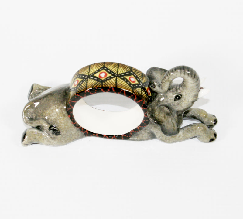 Large Elephant Napkin Ring Black & Yellow Diamond Pattern