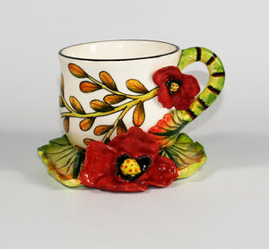 Red flower cup and saucer