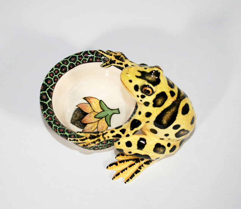 Yellow Frog with black spots ring bowl