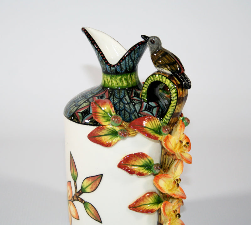 Yellow flower & grey head bird vinegar jug