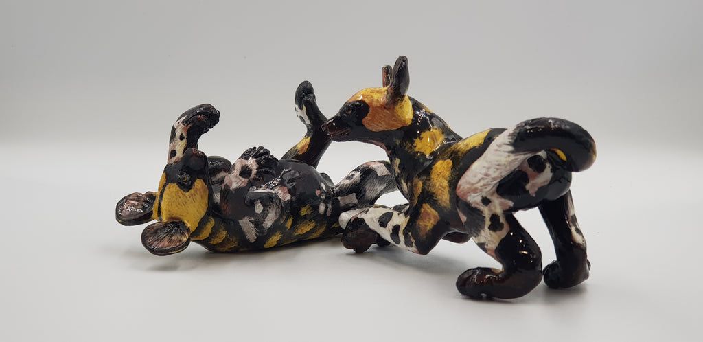 Wild dogs playing