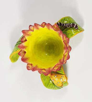 Caterpillar & moth on Protea candle holder