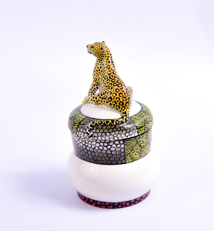 Leopard on domed lid jewellery box
