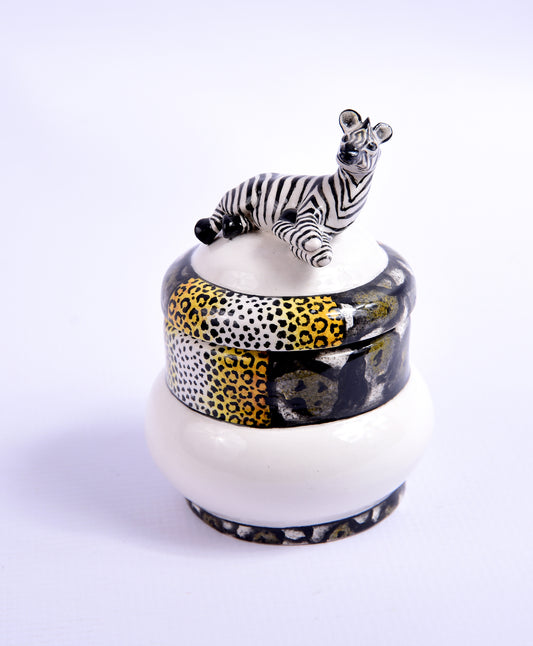 Zebra on domed lid jewellery box