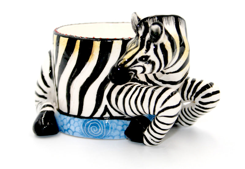 Sitting Zebra with blue base ring bowl