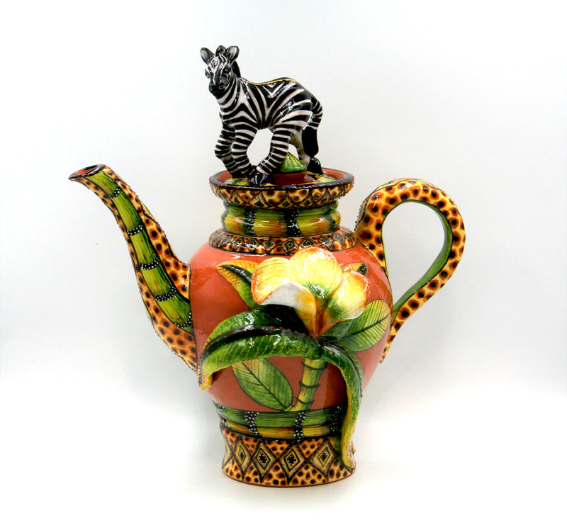 Zebra and flower teapot