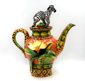 Zebra and flower teapot