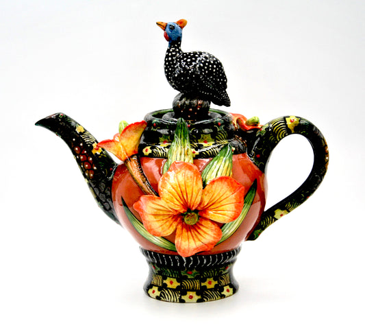 Guinea fowl and flower teapot