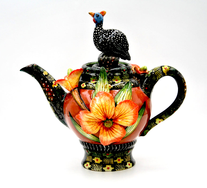 Guinea fowl and flower teapot