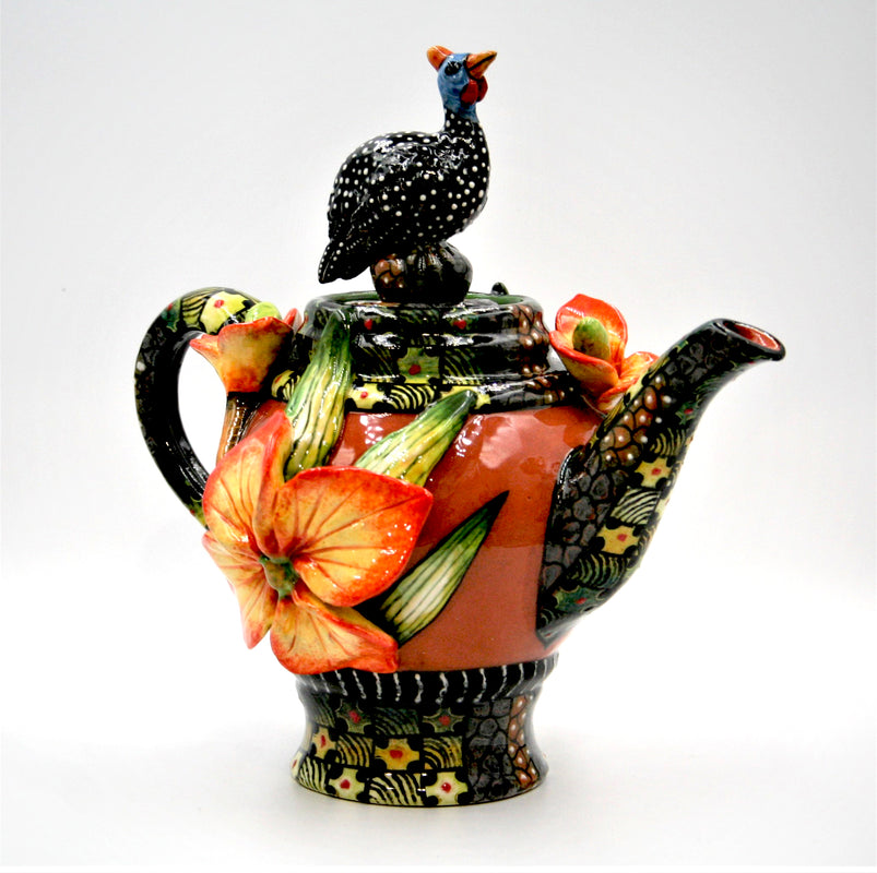 Guinea fowl and flower teapot