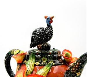 Guinea fowl and flower teapot