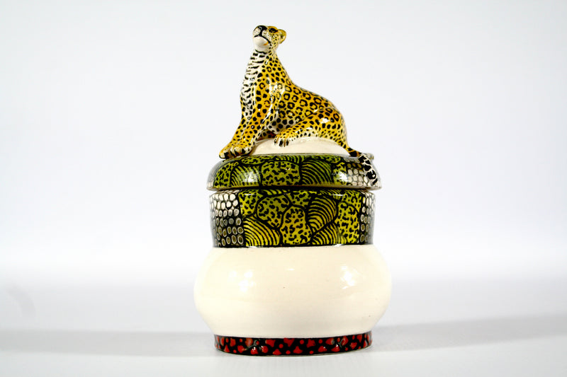 Leopard on domed lid jewellery box