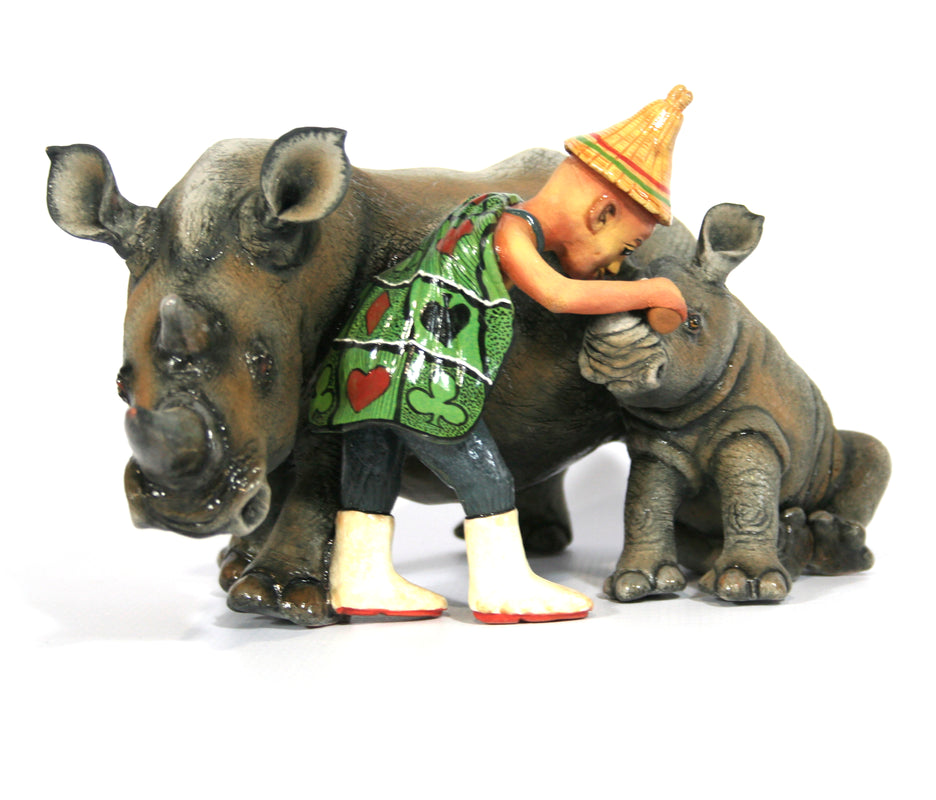 Rhino and baby with Abelusi - "Save the Rhino"