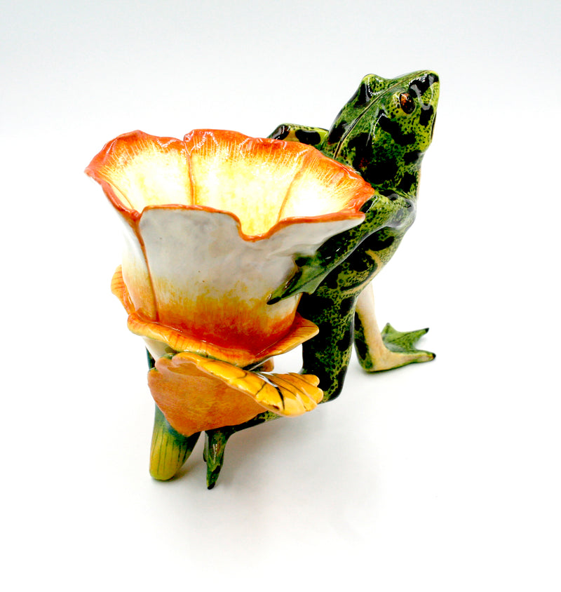 Green leaping leopard frog toothpick holder
