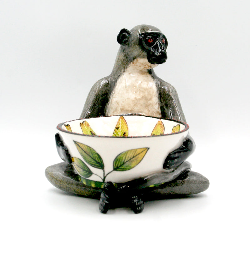 Sitting monkey with protea ring bowl