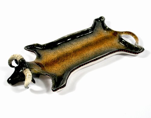 Nguni Cow Skin black and brown airbrush blended area on back horns curled down