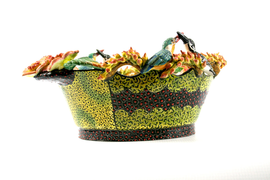 Decorative Bird and Flower Serving Bowl