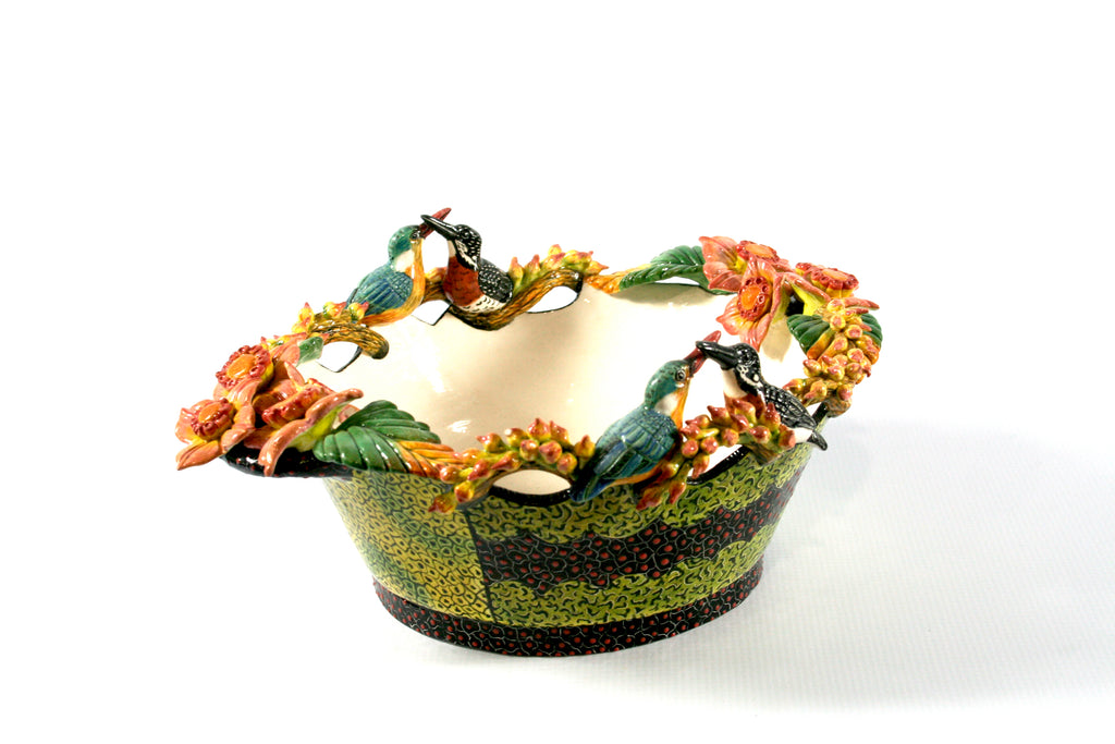 Decorative Bird and Flower Serving Bowl