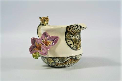 Leopard handle with flower and bird jug