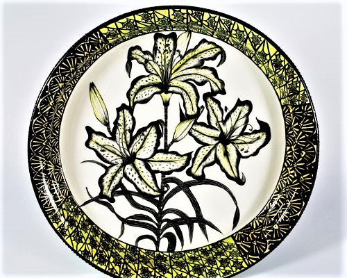 Green & yellow print large platter