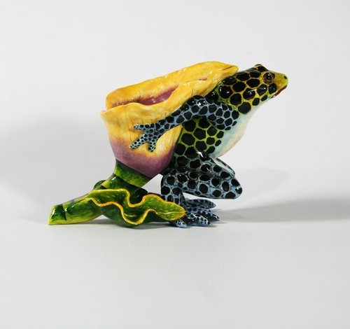 Purple calla lily and frog candlestick