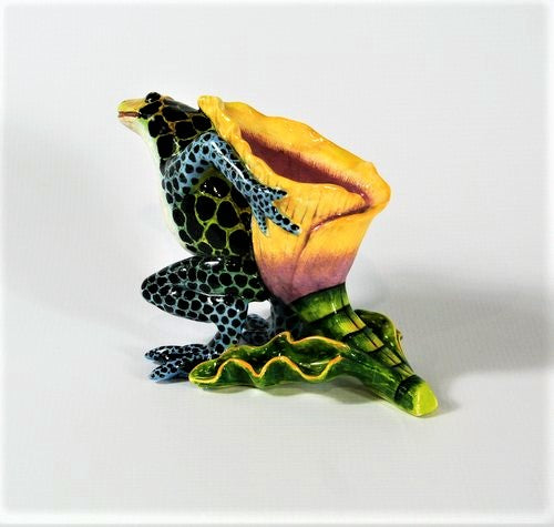 Purple calla lily and frog candlestick