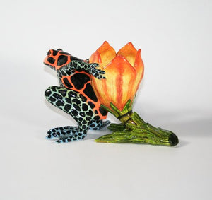 Blue & orange frog & flower candlestick