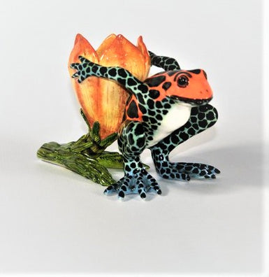 Blue & orange frog & flower candlestick