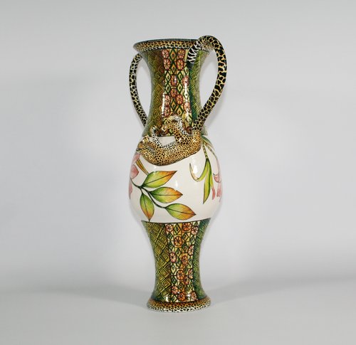 Leopard handle large vase