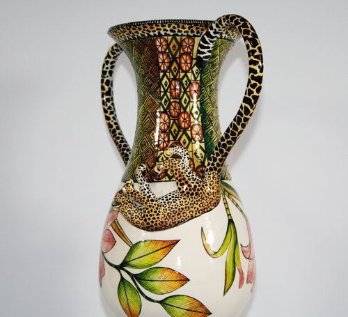 Leopard handle large vase