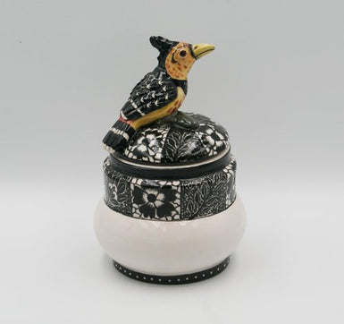 Barbet on black & white jewellery box