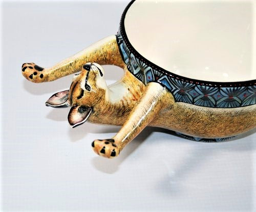 Upside down Caracal cat bowl