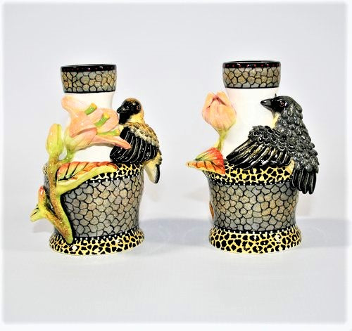 Grey bird & flower small candlestick