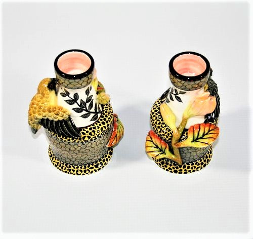Grey bird & flower small candlestick