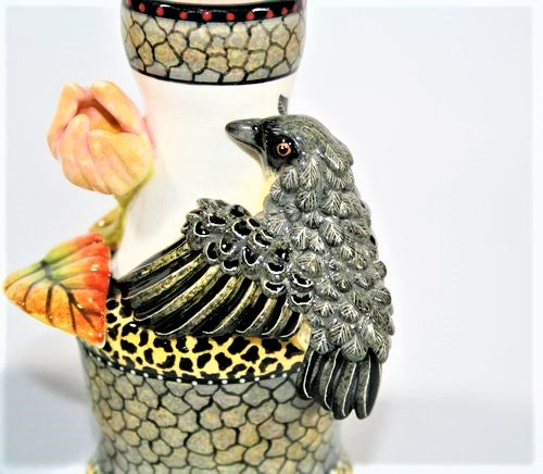Grey bird & flower small candlestick