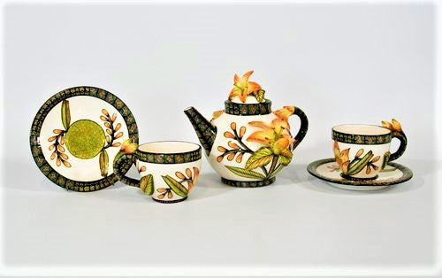 Orange Lily with two cups Coffee Set