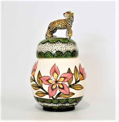 Leopard on lid cookie jar