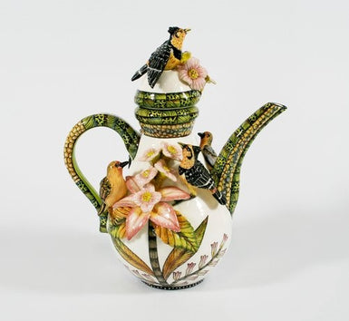 Hoopoe, flowers & bird coffee pot