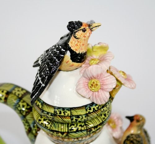 Hoopoe, flowers & bird coffee pot