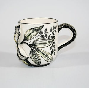 Black & White Mug with yellow highlight on flower